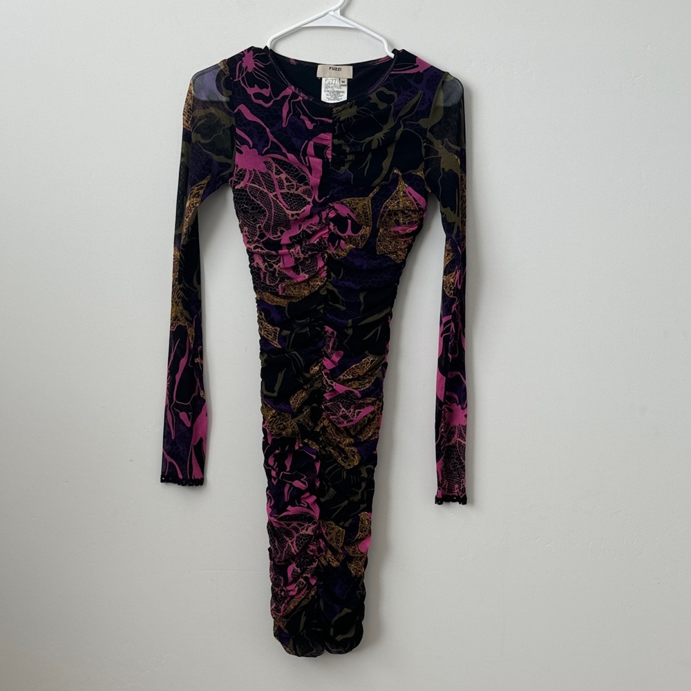 Fuzzi Mesh Jean Paul Gaultier Style Ruched Abstract Colorful MeMini Dress Size:M
